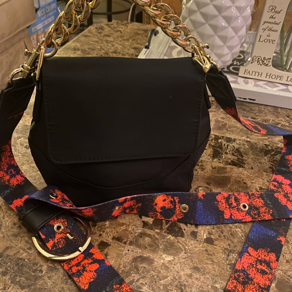 Rachel Comey Black Crossbody Bag with Red and Blue Strap